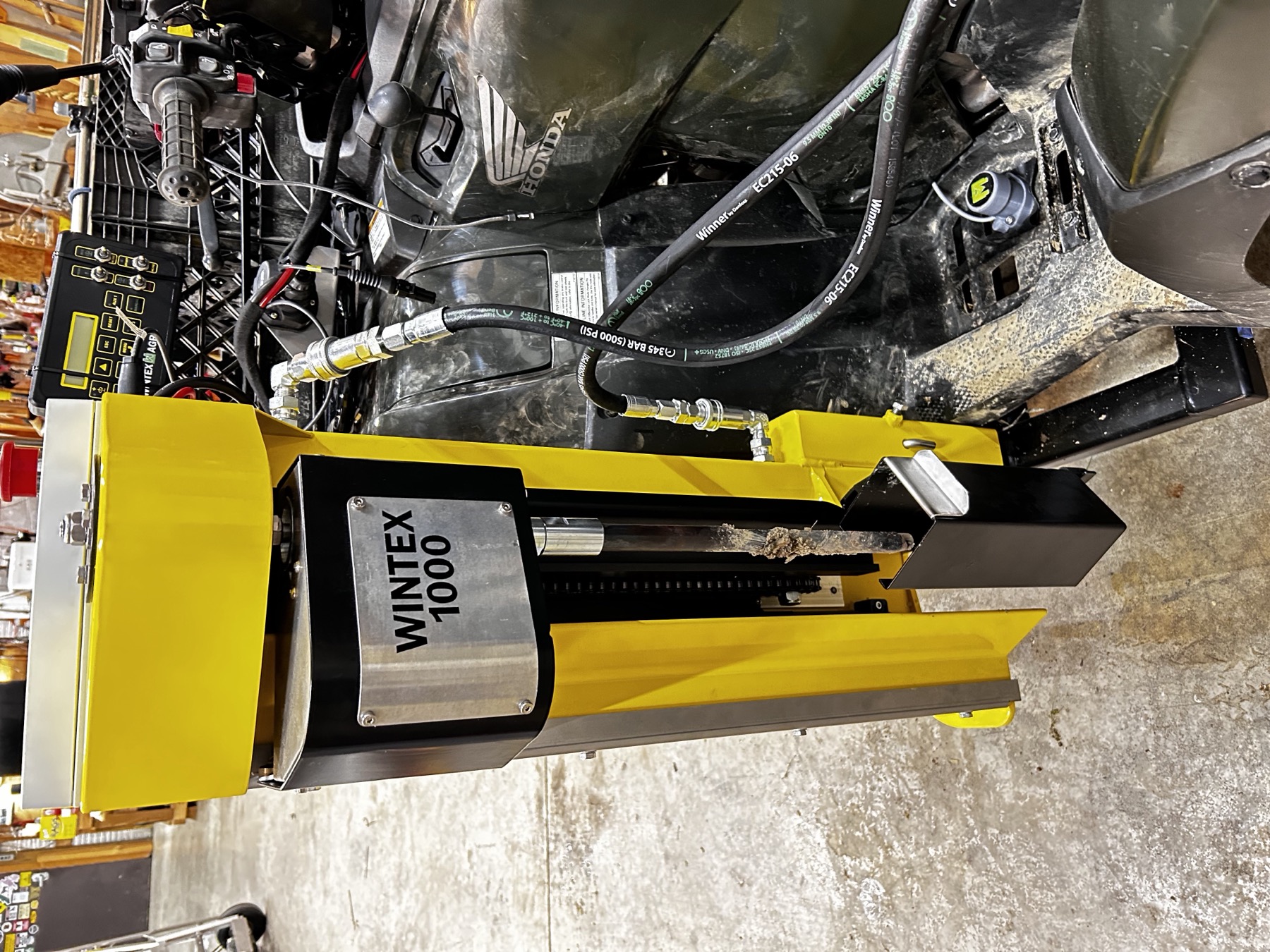 Wintex 1000 hydraulic soil sampling probe mounted on the Woltz Ag ATV